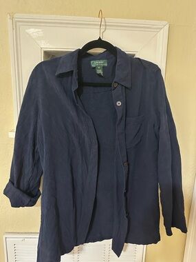 Ralph Lauren Navy Lightweight Button-Up Shirt Jacket 100% silk